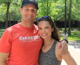 Thanks to Scott Flathouse for this photo of me and James the day after IMTX. James is wearing a Dare2Tri shirt and has is arm around my shoulder.